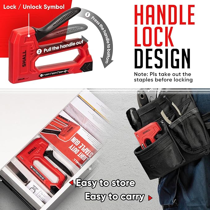 SHALL Light Duty Staple Gun for Wood - Red Upholstery Staple Gun with 1600pcs JT21 Staples 1/4, 5/16, 3/8 inch and Staple Remover - Fabric Stapler Gun for Crafts, DIY, Decoration