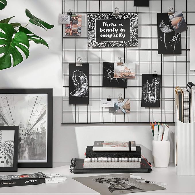 ARTEZA White Gel Pens Set, Pack of 12, White Rollerball Pens for Drawing and Writing, White Gel Pens for Artists