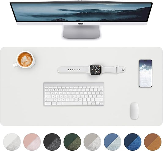 Leather Desk Pad Blotter,Mouse Pad,Office Desk Mat, Non-Slip PU Leather Desk mat,Large Desk mat,Waterproof Keyboard mat for Office/Home/Decor (Ivory White,35" x 17")