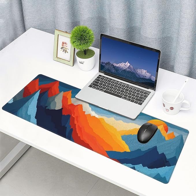 Colorful Mountains Sunset Large Mouse Pad, Gaming Desk Mat, XL Keyboard Desk Pad Mat for Desktop, 31.5"x11.8" Non-Slip Base Big Mousepad with Stitched Edges