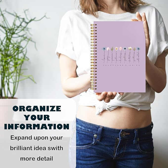 BearCake Boho Floral Christian Notebook Journal,Christian Gifts for Women, spiral Bible Notebooks for Note Taking, Bible Journaling Notebook,Bible 5:22-23 Hardcover Spiral Notebook 5.5x8.3 purple