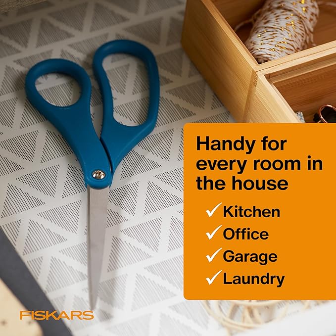 Fiskars 8" Scissors for Office - Stainless Steel Scissors - All Purpose Cutting for Home, Arts & Crafts - Blue