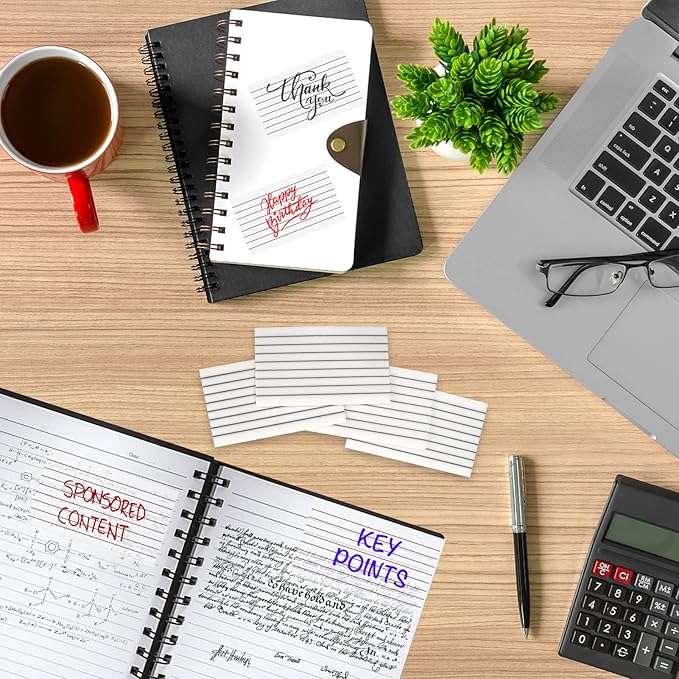 Large Lined Transparent Sticky Notes, 4 Pads 3x5 inch Clear See Through Translucent Self-Adhesive Post Memo Reminder Tabs with Line for Office Woman College School Students Classroom Supplies White