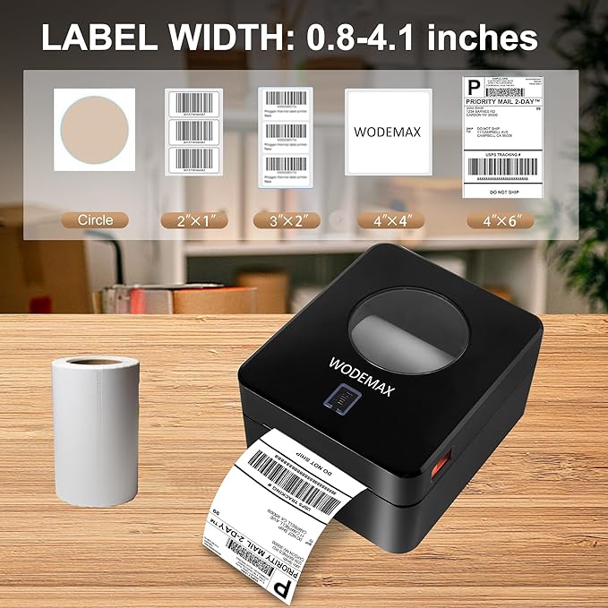 Thermal Shipping Label Printer 4x6 Label Print,Bluetooth Thermal Label Printer,Circle Sticker Printer,Sticker Printer for Small Business,Widely Used for Amazon, Ebay (Black)