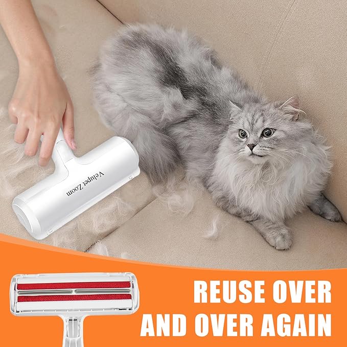 Velupet Zoom Pet Hair Remover Lint Roller for Pet,Cat Hair Removal Tool Reusable Lint Roller for Furniture, Couch, Carpet, Clothing and Bedding,White Red