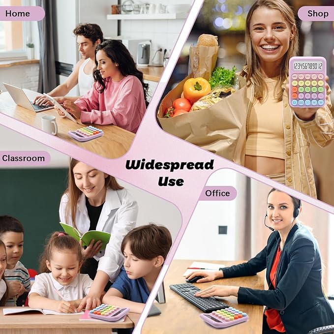 Purple Calculator, Cute Calculator with 12 Digit Display and Big Buttons,Purple Office Supplies and Desk Accessories for Office Clerks