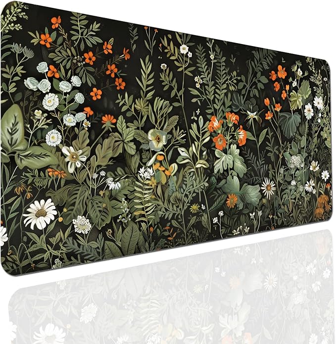 Floral Large Desk Mat 31.5 x 15.7 inch, Waterproof Extended Gaming Mousepad XXL, Aesthetic Flowers Desktop Mat, Non-Slip Keyboard and Laptop Pad, Computer Writing Mat for Home Office Accessories