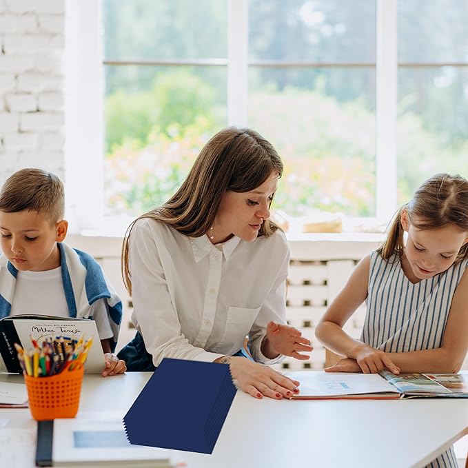 Zzrywuty File Folders with Pockets Letter Size, 50-Pack Paper Folders with Card Slot, Two Pocket Folders for School Students, Businessmen, Home and Office Workers（Old Blue）