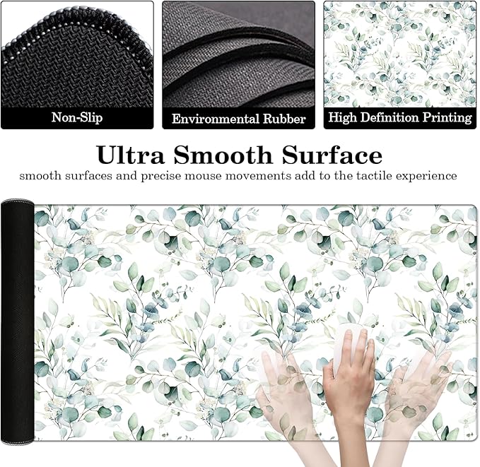 Floral Mouse Pad Protector, Stitched Edges, Large Office Mat, Non-Slip Blotter, Laptop Desk Pad, Flower Writing Pad for Home and Office (XXL)