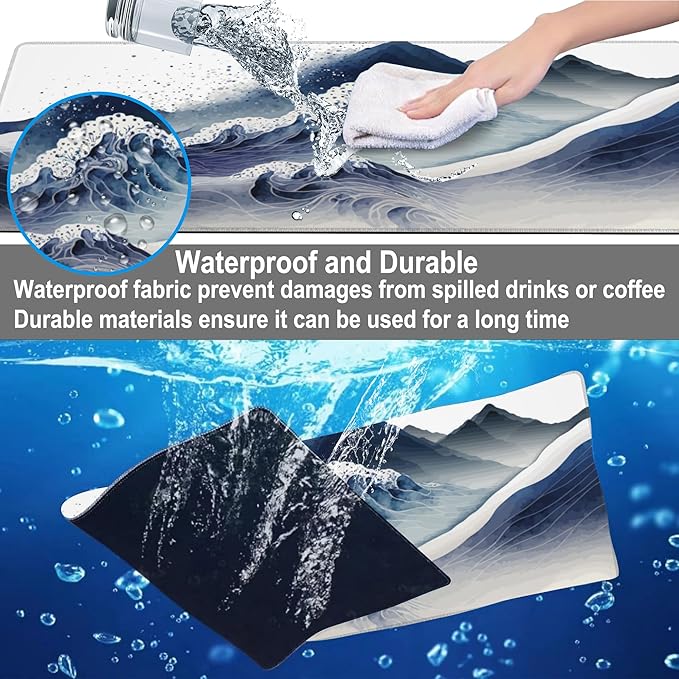 Mouse Pad, Large Watercolor Majestic Mountains Desk Mat, Extended Non-Slip Gaming Keyboard Mousepad Desk Pad, Thick Stitched Edges Waterproof Mouse Mat 31.5"x15.7" (Luxurious Mountainous Terrain)