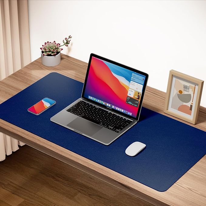 Boutilon Leather Desk Pad Protector,Non-Slip Mouse Pad,Laptop Desk Pad,Office Mouse Mat,Waterproof Leather Desk Blotter,Desk Writing Pad for Office and Home (S-Navy,24"x 14")