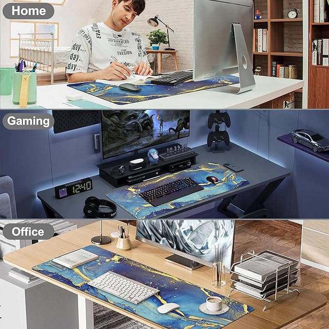 Mouse Pad, Large Alcohol Ink Art Desk Mat, Extended Non-Slip Gaming Keyboard Mousepad Desk Pad, Thick Stitched Edges Waterproof Mouse Mat 31.5"x15.7" (Abstract Fluid Art Painting)