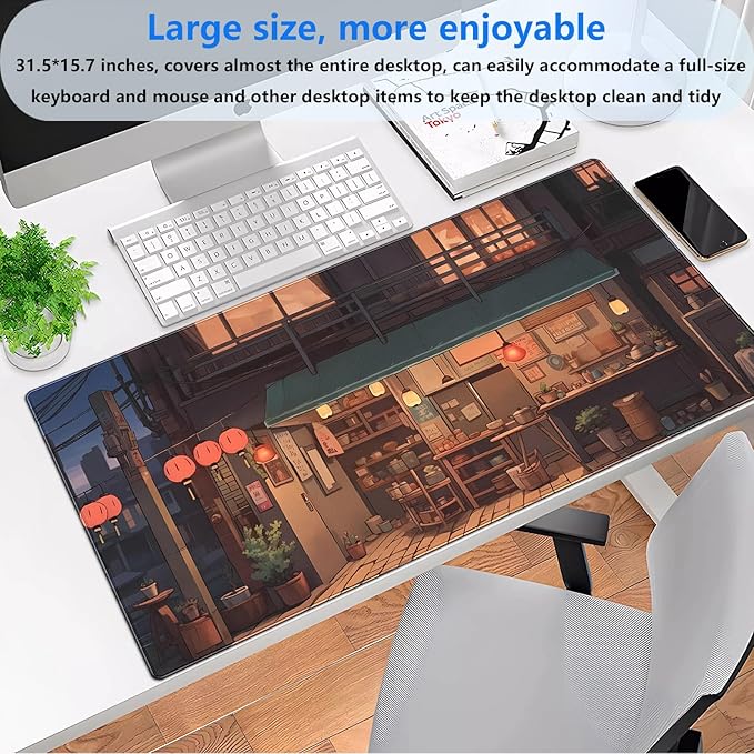 Anime Aesthetics Mouse Pad Desk Mat Japanese Desk Pad XL Large Gaming Mouse pad with Stitched Edges, Non-Slip Computer Mat Pad for Desk, Keyboard and Mouse mat 31.5 x 15.7 in