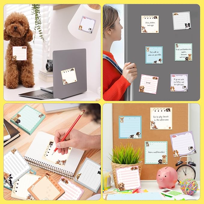 600Pcs Cute Dog Sticky Notes, Cartoon Dog Animal Sticky Notes Kawaii Self-Stick Memo Pads for Dog Lover Office Home School Supplies