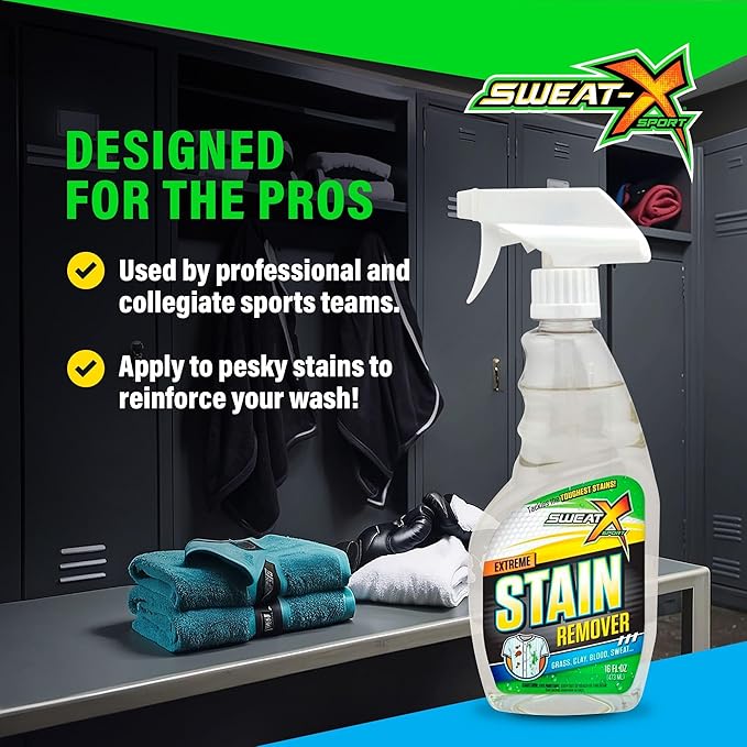 Sweat X Extreme Stain Remover – Multi-Purpose Nontoxic Stain Spray – Advanced Stain Removal for Sport and Activewear – Safe for All Fabrics – Tested Formula with Proven Results – 16 Fl Oz