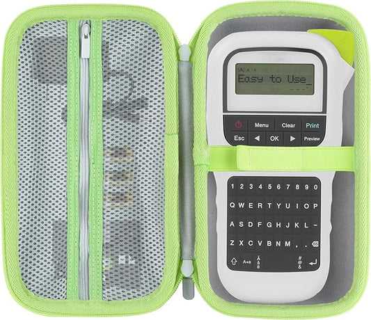 Storage Case Compatible with Brother P-Touch PTH110 / PTH111 Pro / PTE110 Portable Monochrome Label Maker (Gray+Mint Green Zipper Case)