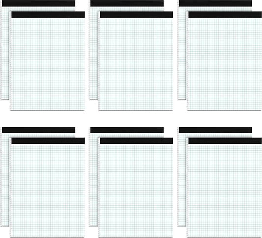 Graph Paper Pad 8.5 x 11, 12 Pack Graph Paper Notebook, 4x4 Graph Ruled, Grid Paper Pad 8-1/2" x 11", Blueprint Quadrille Pads, Grid Paper Notebook 8.5 x 11, White 70 GSM Graft Paper, 30 Sheets/Pad