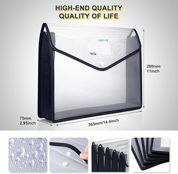 Plastic File Folders, Waterproof Transparent Expandable File Organiser, Portable Large Capacity A4B4 File Wallet for Office/Business/School (5 Pack)