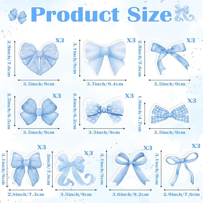 CJiangpo 30Pcs Coquette Sticky Notes Cute Blue Bow Sticky Note Pads, 600 Sheets Self Stick Cartoon Notepad Memo Pads Funny Page Marker Classroom Rewards Bow Themed Party Favors Filler Gifts for Kids