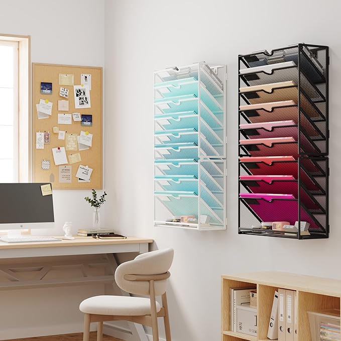 Lavatino 10-Tier Hanging Wall File Folders Organizer - Black Metal Mesh Paper Magazine Document Mail Holder File Organizer for Office School Home Wall Mount or Desk Supplies Organization