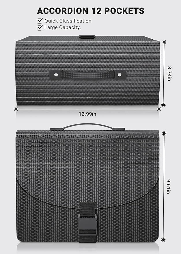 Accordion File Organizer,Expanding File Folders with Handle,13 Pockets Expandable File Box Portable Filing Folder,Adjustable Support Strap,Colored Tabs.Papers Bills Documents Organizer,A4/Letter Size