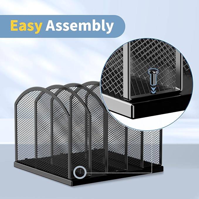 5-Section Vertical Desktop Organizer, 5-Section Mesh File Folder Stand Sorter for Office Home Classroom Organization (1, White)