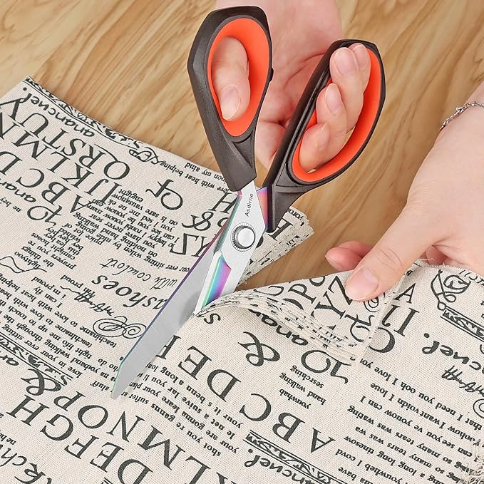 Fabric Scissors, Dressmaking Scissors with Heavy Duty Multi-Purpose Titanium Coated Blades and Comfortable Soft Grip Handles, 25CM, Black/Red