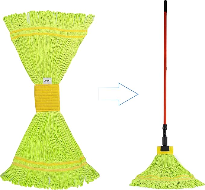 Matthew Cleaning Microfiber String Mop Heavy Duty Commercial Wet Mop Head Replacement,Excellent Absorbency,Premium Launderability,Reusable for Home,Commercial and Industrial Use(Green,3Pack)
