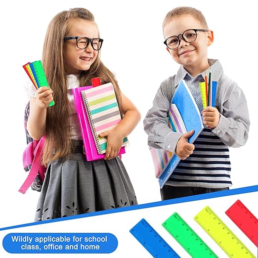 Zonon 100 Pcs 6 Inch Rulers Bulk Plastic Flexible Small Straight Rulers with Inches and Centimeters First Day of School Gift for Students Back to School Office Supplies(Bright Color, Opaque)