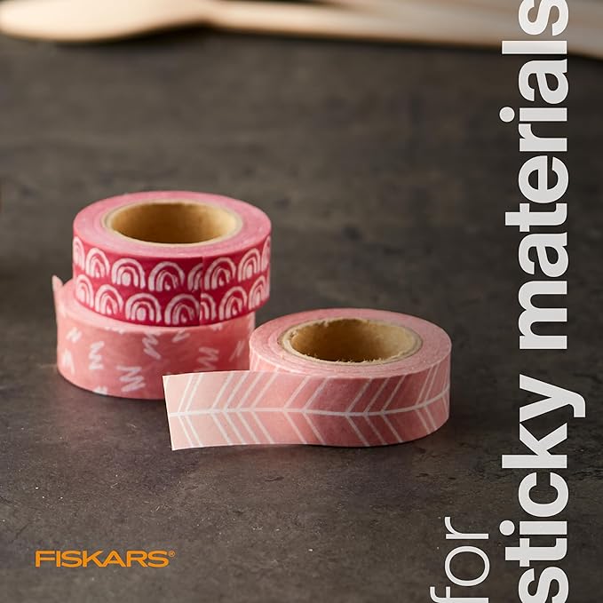 Fiskars 8” Premium Non-Stick Comfort Grip Scissors Ideal for Sticky Materials like Vinyl, Tape, and Glue, with Ergonomic Bent Handles for Precise Tabletop Cutting