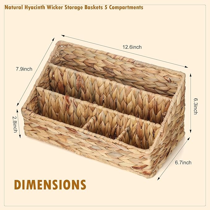 Desk Organizer – Countertop Mail Organizer, Magazine Holder, Boho Decor Water Hyacinth Desk Mail Holder for Home Office, Farmhouse, 12.6" L x 6.7" W x 6.3" H