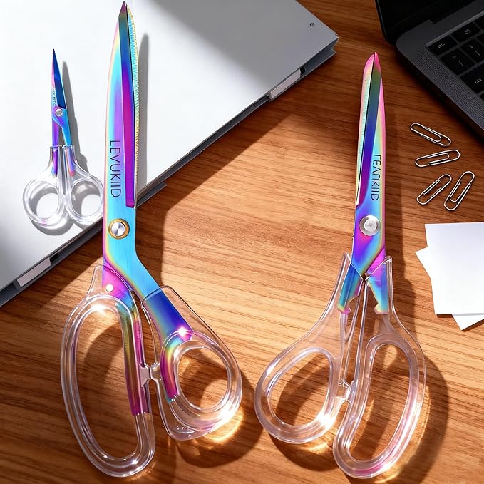 All-Purpose Fabric Scissors - 9 Inch All Purpose Scissors for Adults, Clear Handle, Ideal for Fabric Crafts, Tailor's Shears, Crafting & Office & kitchen/Color