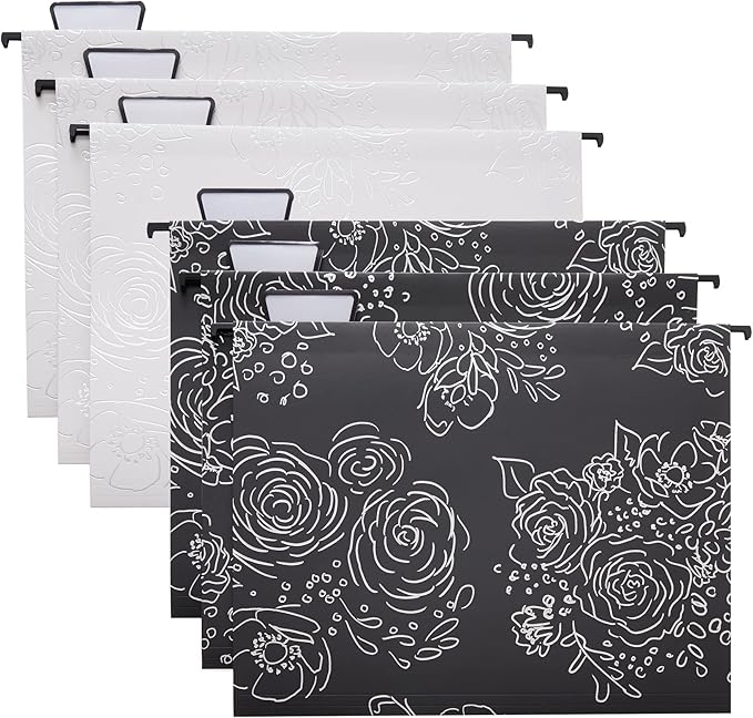 6 Pack Hanging File Folders Filing Cabinet Organizer Letter Size 1/5 Cut Adjustable Tabs Decorative for Home Office School Classroom, Gilding 9.3” x 12.8
