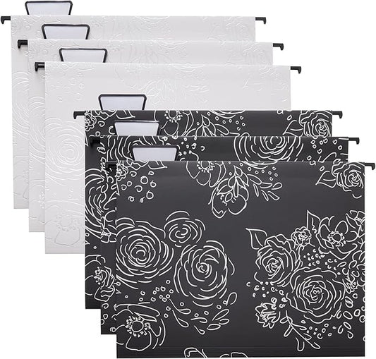 6 Pack Hanging File Folders Filing Cabinet Organizer Letter Size 1/5 Cut Adjustable Tabs Decorative for Home Office School Classroom, Gilding 9.3” x 12.8