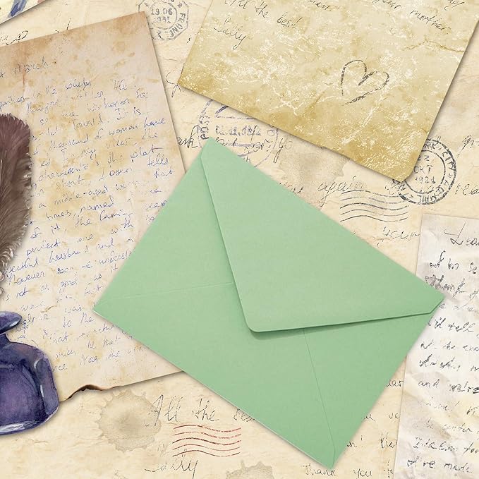 Whaline 50Pcs A7 Invitation Envelopes Set Pastel Green Greeting Card Envelopes V-Flap Envelope Gift Card Sleeves for Mailing Sending Card, 7.3x5.3 Inch
