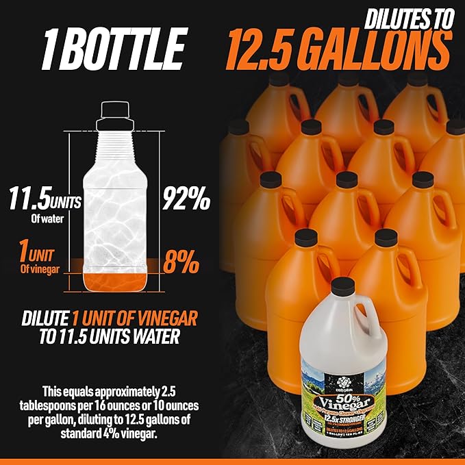 Calyptus 50% Pure Concentrated Vinegar | Maximum-Performance (12.5X) Power | Technical Grade | Dilutes Easily to 5% Acidity (1.5 Cups per Gallon) | Home and Outdoor Cleaning Concentrate | 1 Gallon