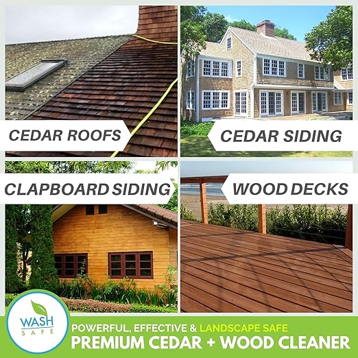 Wash Safe™ CEDAR WASH | Eco-Safe and Organic Wood Cleaner | Clear, Bleach-Free Powder Concentrate | Clean Cedar Shakes, Shingles, Clapboard, Decks, Beams and Wood Surfaces, 3LB.