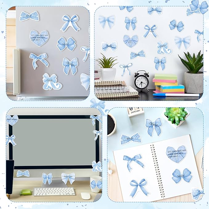 CJiangpo 30Pcs Coquette Sticky Notes Cute Blue Bow Sticky Note Pads, 600 Sheets Self Stick Cartoon Notepad Memo Pads Funny Page Marker Classroom Rewards Bow Themed Party Favors Filler Gifts for Kids