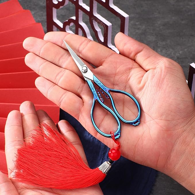 Small Stainless Steel Scissors, Vintage European Style, Blue