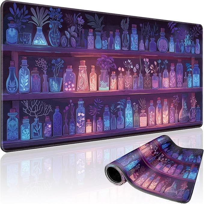 Mystical Potion Bottles Gaming Mouse Pad 31.5"x15.7"｜XXL Desk Mat, Non-Slip Rubber Base & Stitched Edges - Extended Waterproof Mousepad for PC/Laptop/Office/Home Decor