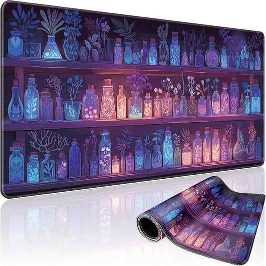 Mystical Potion Bottles Gaming Mouse Pad 31.5"x15.7"｜XXL Desk Mat, Non-Slip Rubber Base & Stitched Edges - Extended Waterproof Mousepad for PC/Laptop/Office/Home Decor