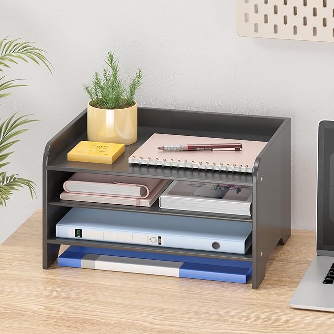 Bamboo Desk Organizer Mail Holder Countertop Letter Tray Wood File Organizer for Desk Letter Sorter Wood Paper File Storage for School Home Office Supplies