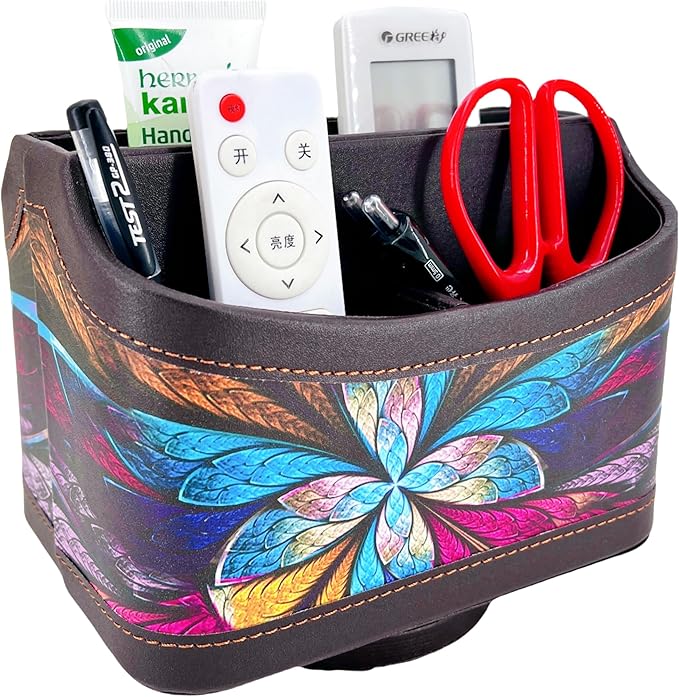 PU Leather Remote Control Holder,360 Degree Spinning Desk TV Remote Caddy,Desk Organizers and Accessories,for Controller,Media,Mail,Calculator,Mobile Phone,Pen Storage Holder(Pansy)
