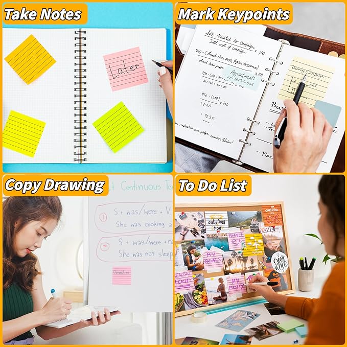 60 PCS Lined Sticky Notes 3x3In Colorful Sticky Notes 75 Sheets/Pad 12 Colors,Bright Ruled Post Stickies Multicolor Memo Note Pads for Teacher Student School Office Meeting Blank Desk Pads,4500 Sheets