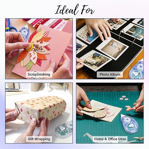 4 Pack Double Sided Tape Roller, Scrapbook Supplies, Double Sided Tape for Crafts, Tape Dispenser, Double-Sided Adhesive Tape Runner for Scrapbooking Kit, 0.3IN x 26FT