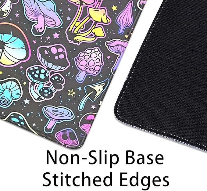 Colorful Mushrooms Mouse Pad,Large Extend Mousepad Desk Pad with Stitched Edges,Non-Slip Waterproof Rubber Base Mouse Mat Desk Mat for Office Computer Keyboard Laptop Home(27.5x11.8 in)
