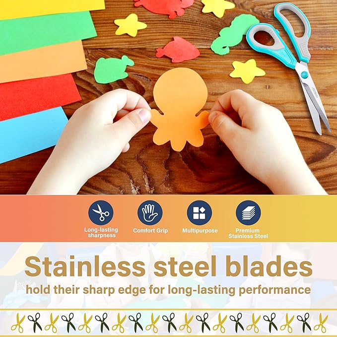 QMVESS 8.5" Scissors All Purpose 3 Pack, Ultra Sharp 2.5mm Thick Blade Scissors for Office, Professional Ergonomic Comfort Grip for Office School Home Fabric Sewing DIY Craft Cutting General Use