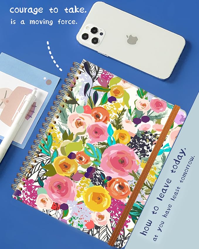 Ruled Spiral Writing Notebook,A5 Hardcover Lined College Journal for Women,Strong Twin-Wire Binding with Premium Paper,8.4" X 6",Perfect for School,Office,Home(Colorful Floral)