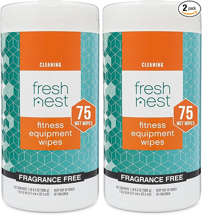 Fitness Equipment Wipes - Cleaning Wipes for Yoga Mats, Pilates Studios, Gyms, Peloton & Cycle Bikes, Spas - Fragrance-Free Wipes Surface Cleaning for Home, Office, Gym 75-Count (Pack of 2)