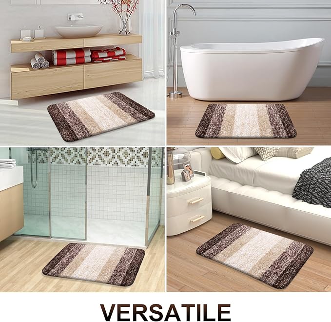 OLANLY Bathroom Rug Mat 24x16, Extra Soft and Absorbent Microfiber Bath Rugs, Non-Slip Plush Shaggy Bath Carpet, Machine Wash Dry, Bath Mats for Bathroom Floor, Tub and Shower, Brown